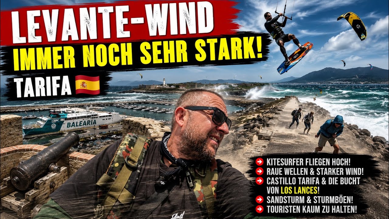LEVANTE-WIND in Tarifa! ?️ Kitesurfer fliegen meterhoch – Sandsturm am Atlantik!